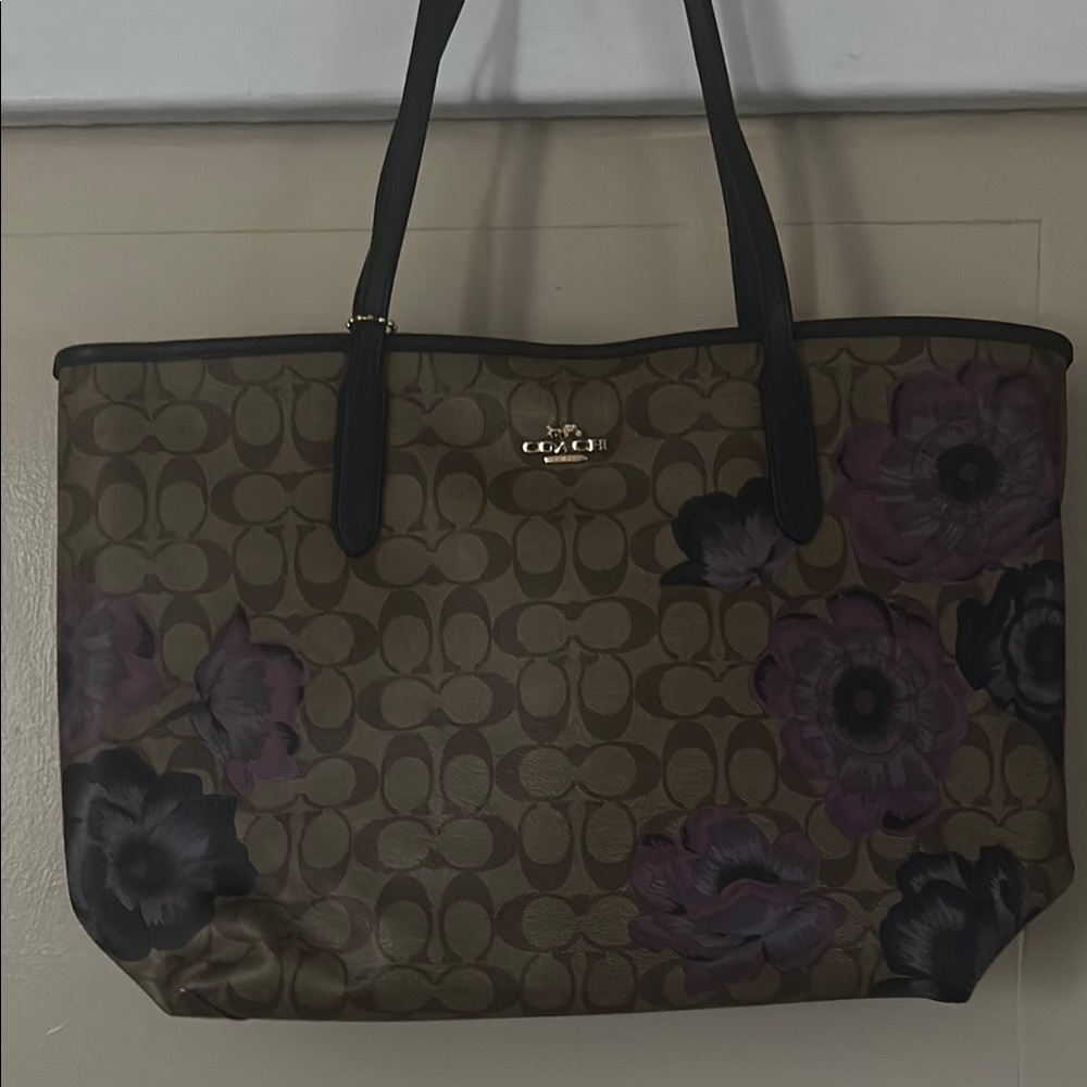 Coach Brown and Purple Floral Tote Bag